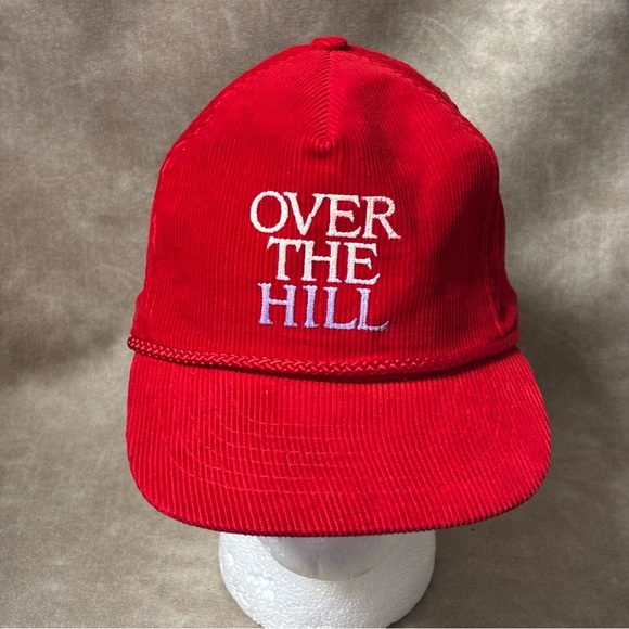 Vintage Red Corduroy “Over the hill” Strapback Trucker Hat Cap - Picture 6 of 6